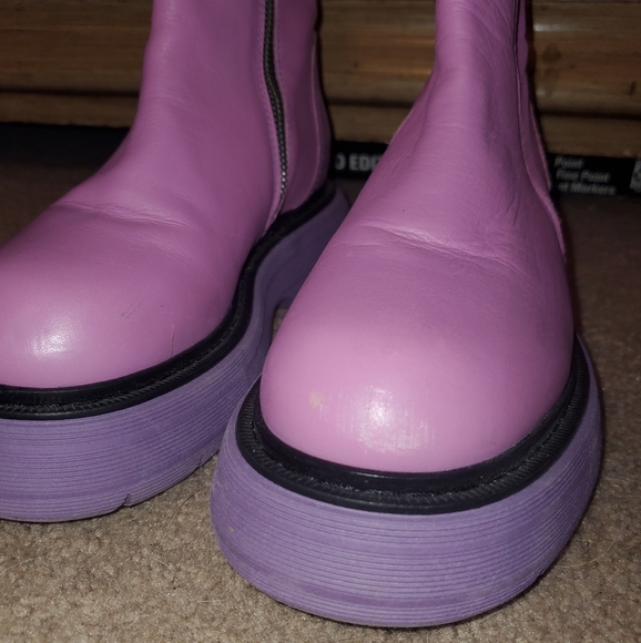 Free People 💜 Mara Purple Leather Platform Moto Ankle Boots, 5.5 - Picture 3 of 10